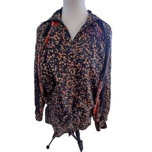 Helene Sidel Women's Black Floral Print Rayon Blouse tie Top‎ Size S Italy